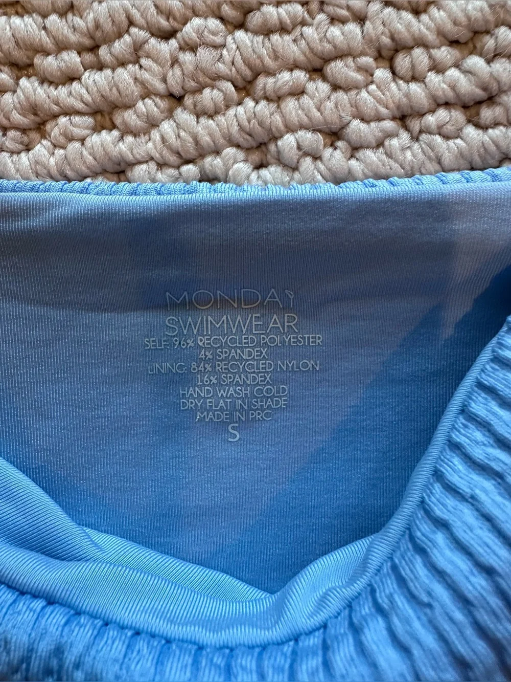 $92 MONDAY SWIMWEAR “Byron” Bikini Bottom in “Sky Rib”, Women’s Size Small